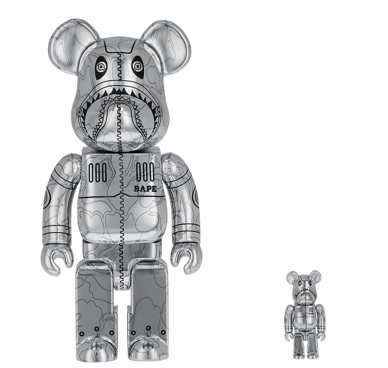 BAPE Camo Shark 100% & 400% Set (Silver) Sculpture by Hajime
