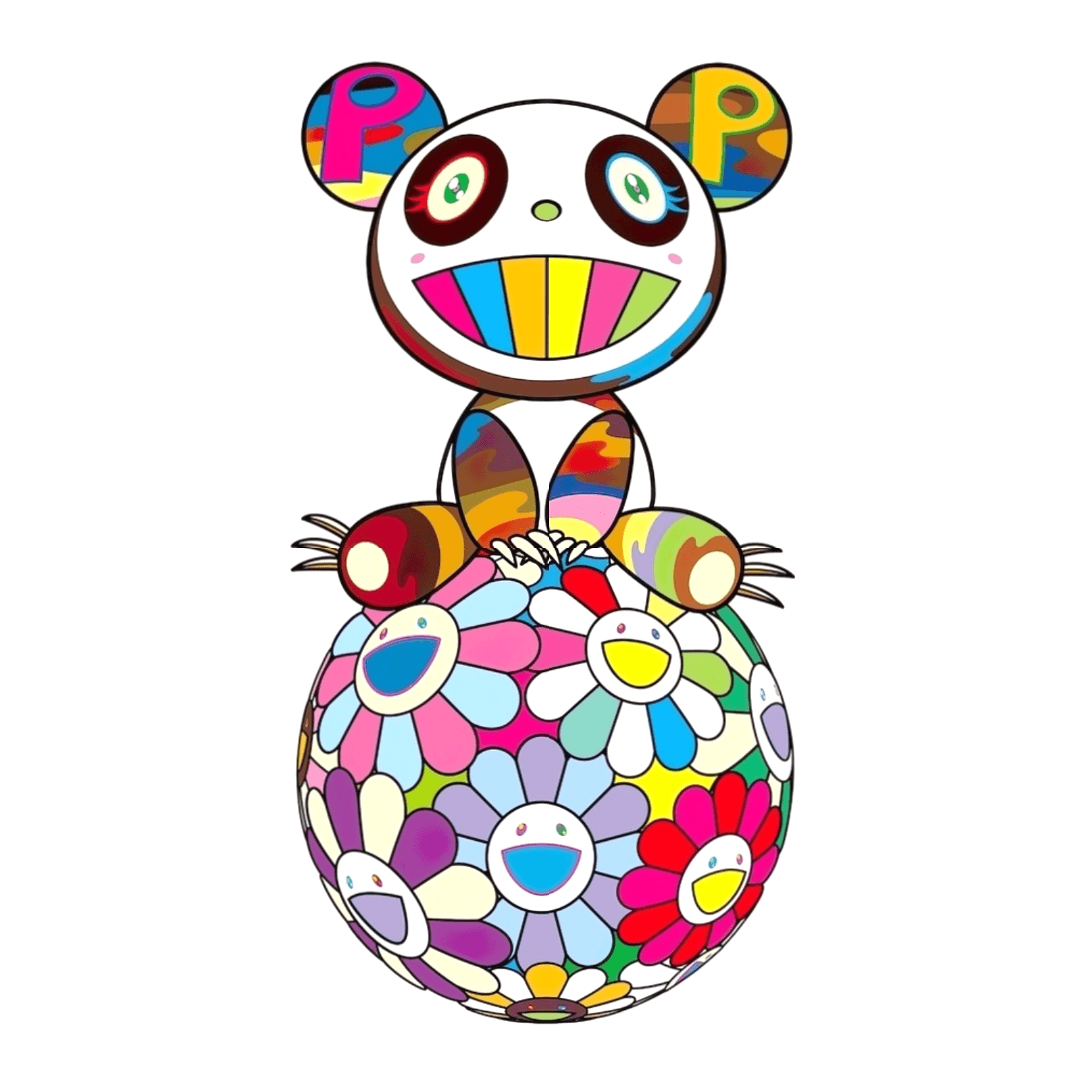 Takashi Murakami | Atop a Ball of Flowers, a Panda Cub Sits