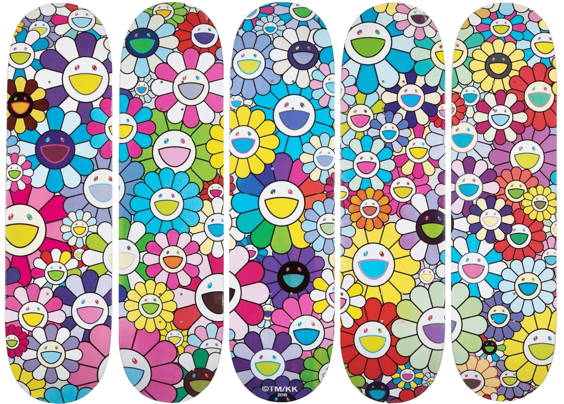 Takashi Murakami | Flowers, Pentaptych (Set of 5 Skateboards