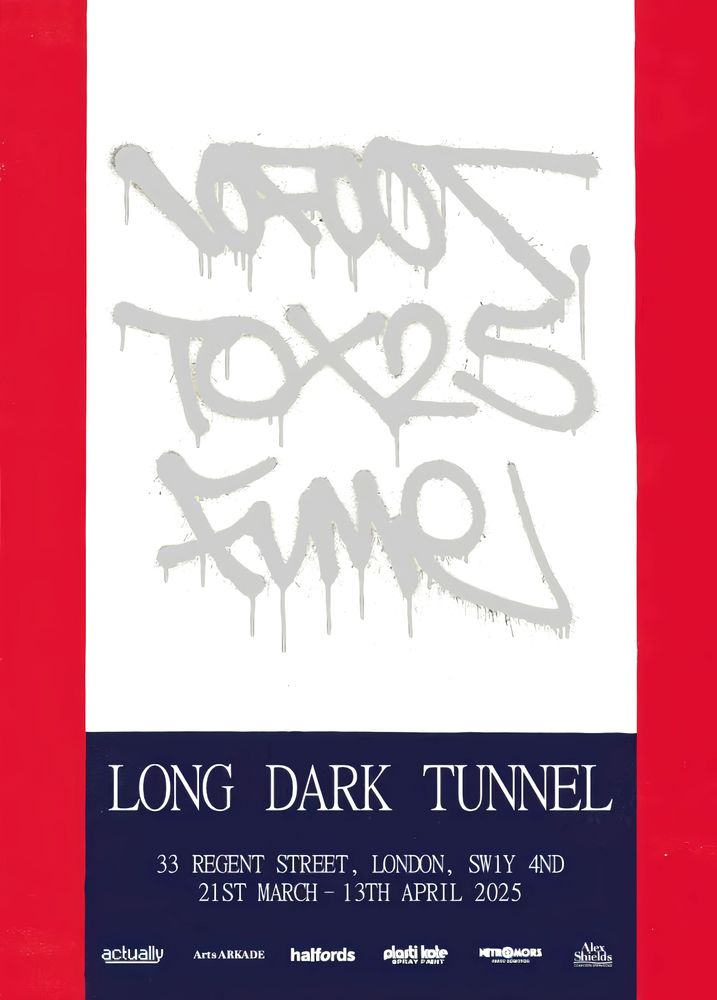 Graffiti-style text on a red and white background with event details at the bottom.