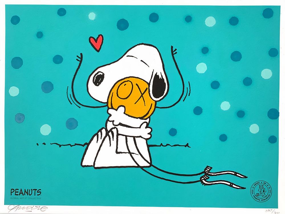 André Saraiva | Snoopy Hugs Mr. A (Hand Finished Blue) | Buy