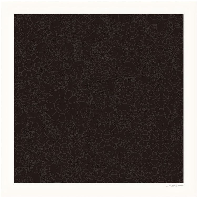 Black Flowers & Skulls Square Print by Takashi Murakami - Buy