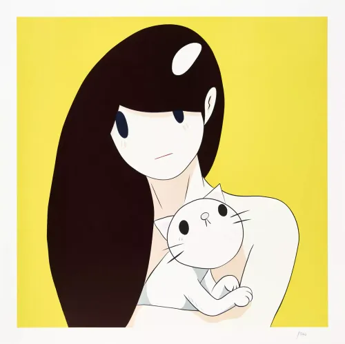 現代アート天野タケル サイン入COA付『Venus with cat』1205F Takeru Amano | Venus and Cat (Yellow) | Buy & Sell | FairArt